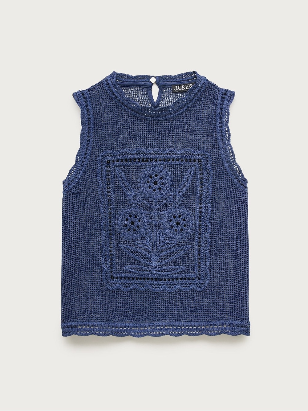 NWT J. Crew Crochet Floral Tank Top Size XS Navy Blue Sheer Layer Cover Up